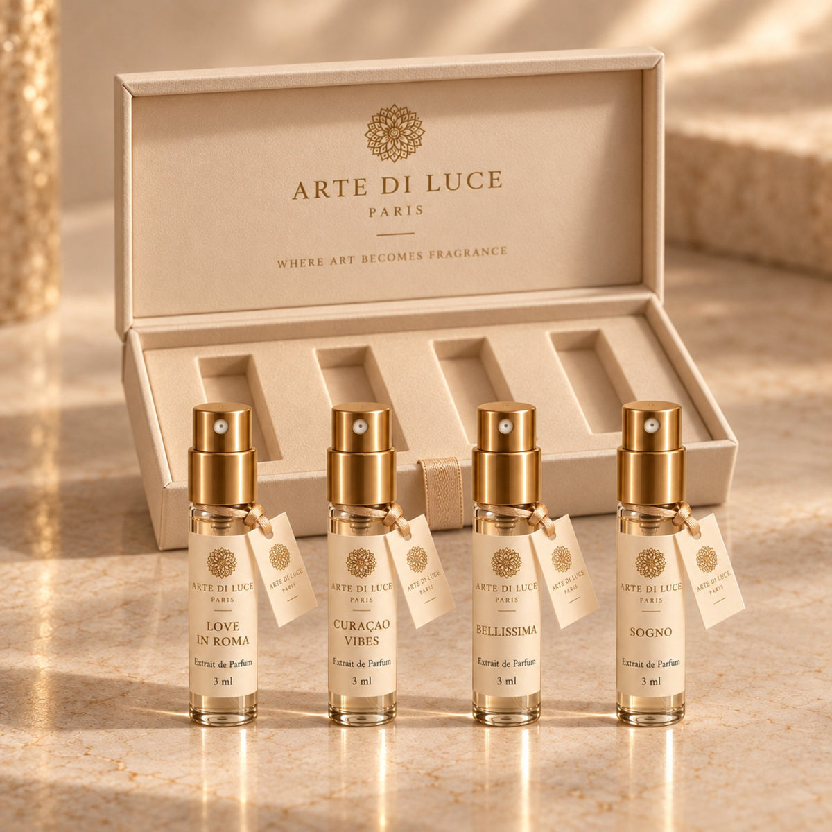 Open Arte di Luce Paris Discovery Set with Love in Roma, Curacao Vibes, Bellissima and Sogno