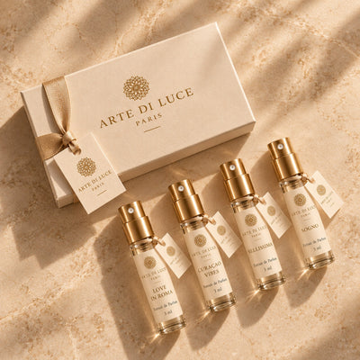 Arte di Luce Paris Discovery Set flat lay with four 3 ml vials